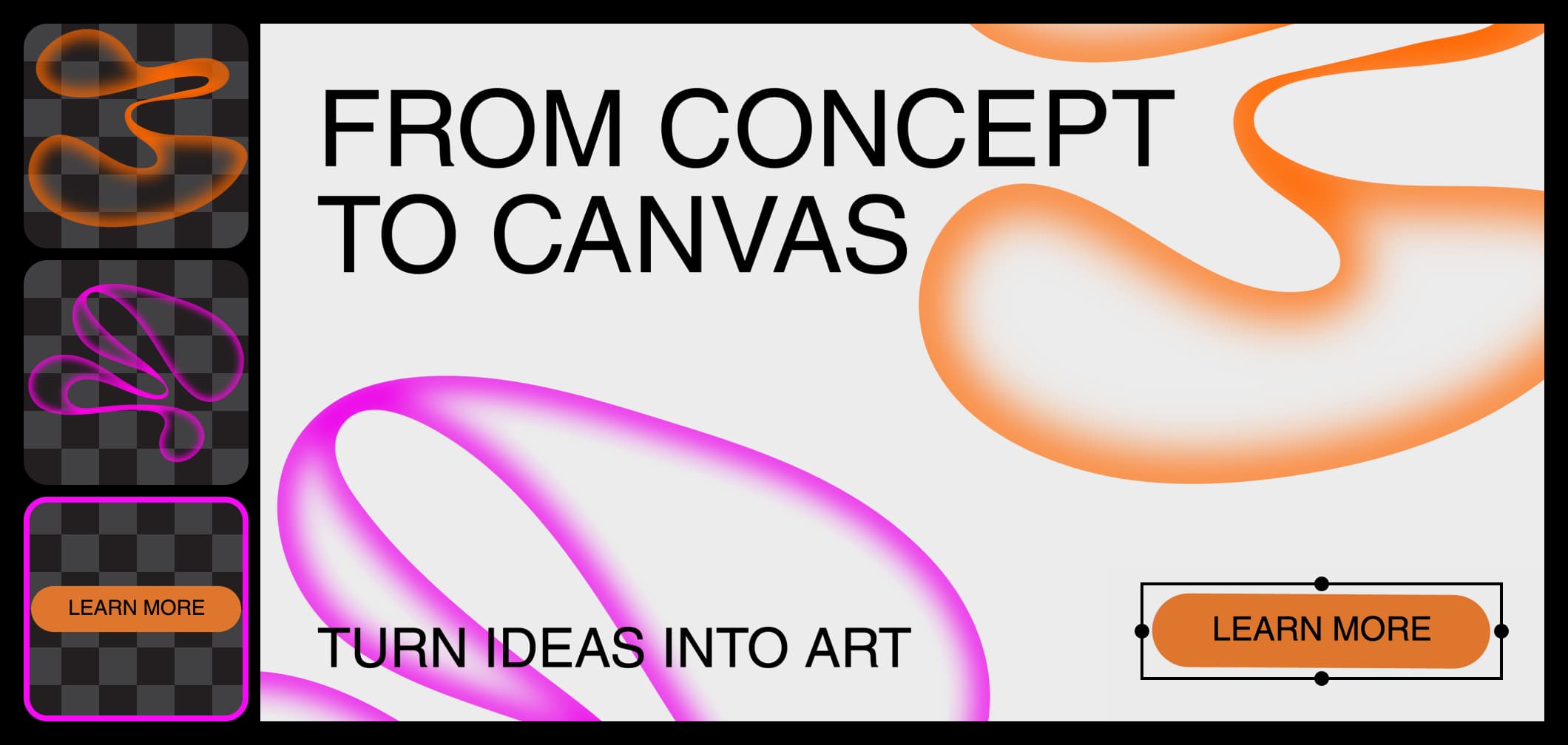 Wide From Concept to Canvas banner with smaller layout variations beside it