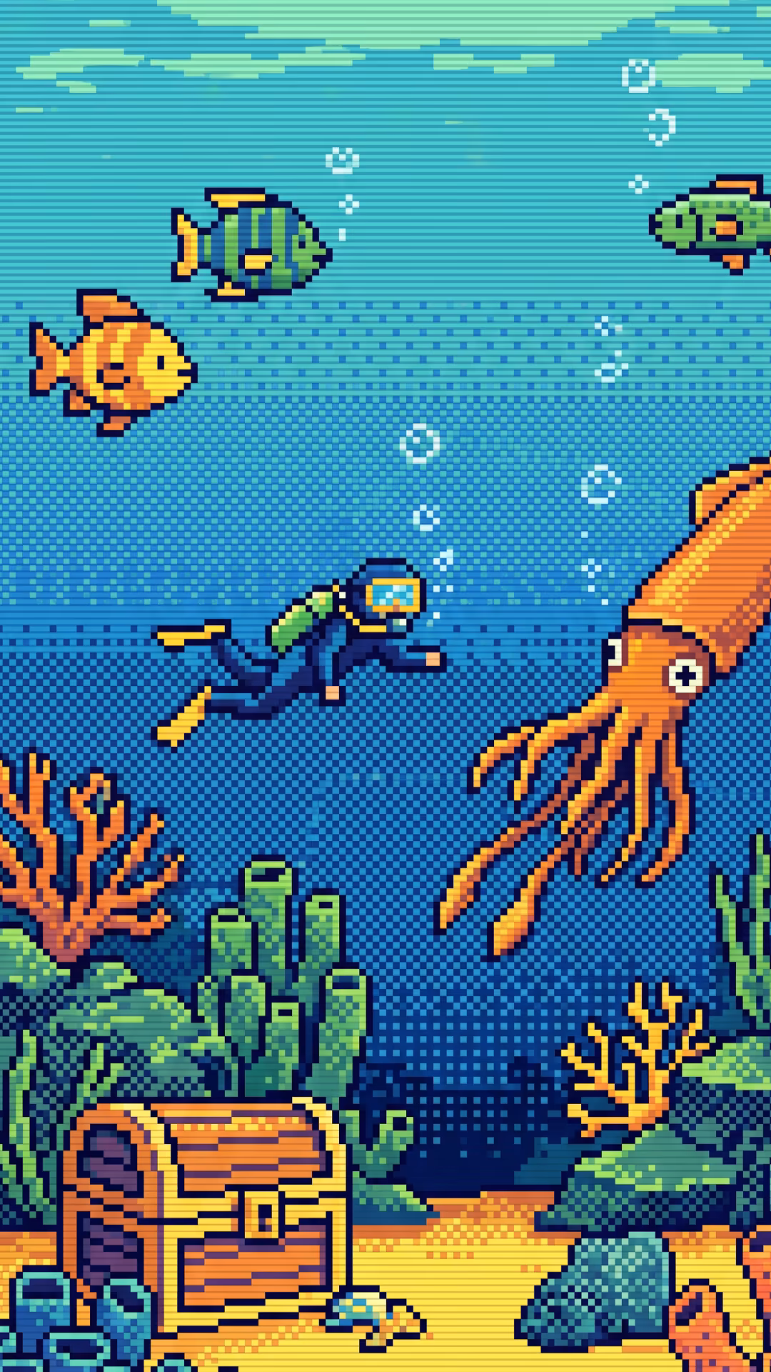 Pixel art AI generator creating retro underwater gaming scenes
