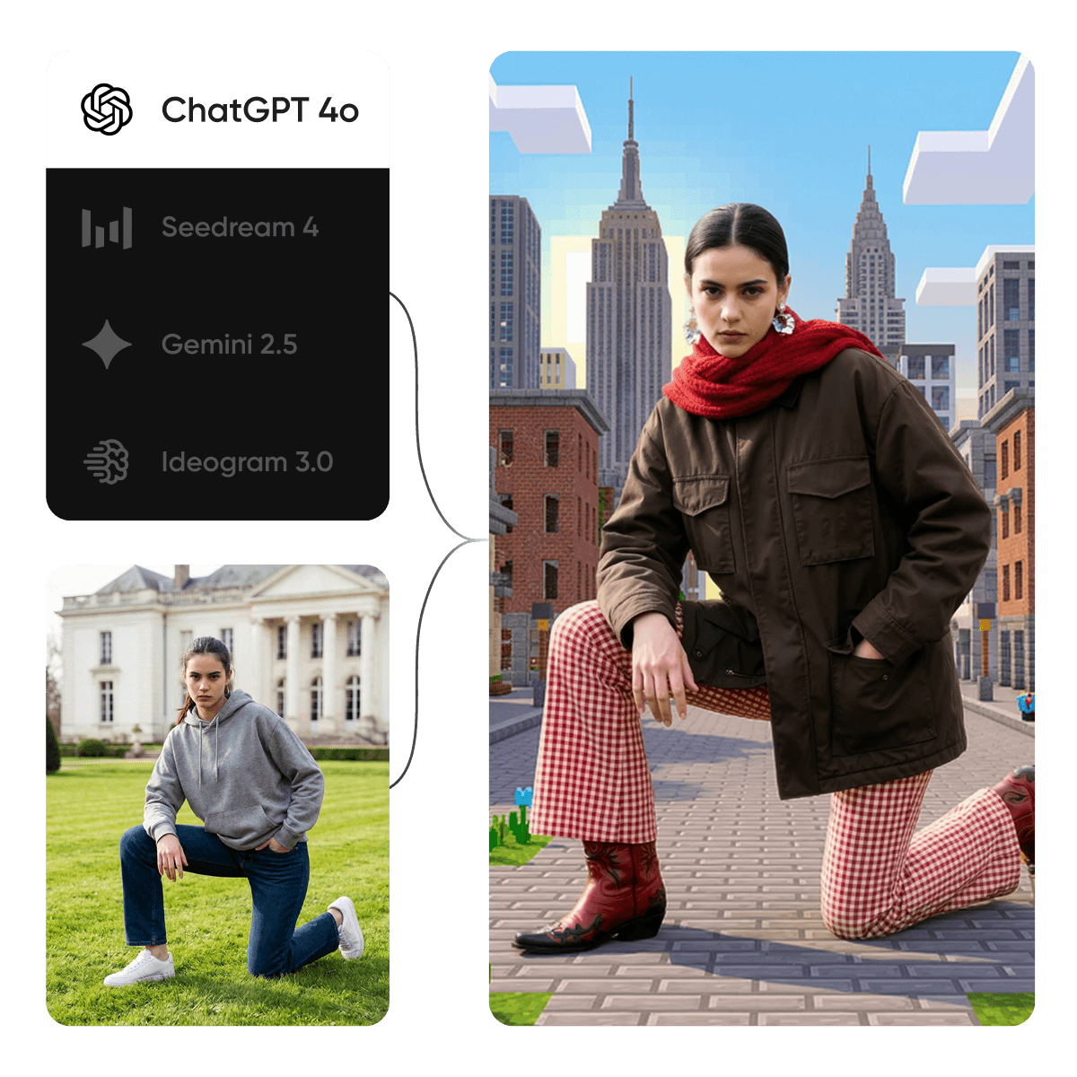 AI Assistant interface showing design generation capabilities