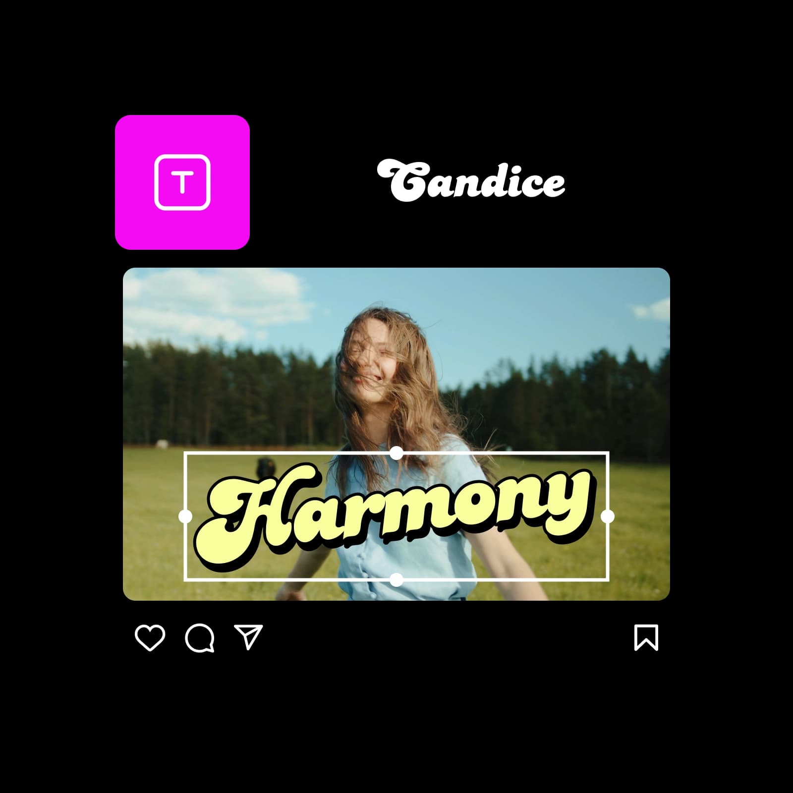 Harmony YouTube banner with a bold retro title over a landscape photo