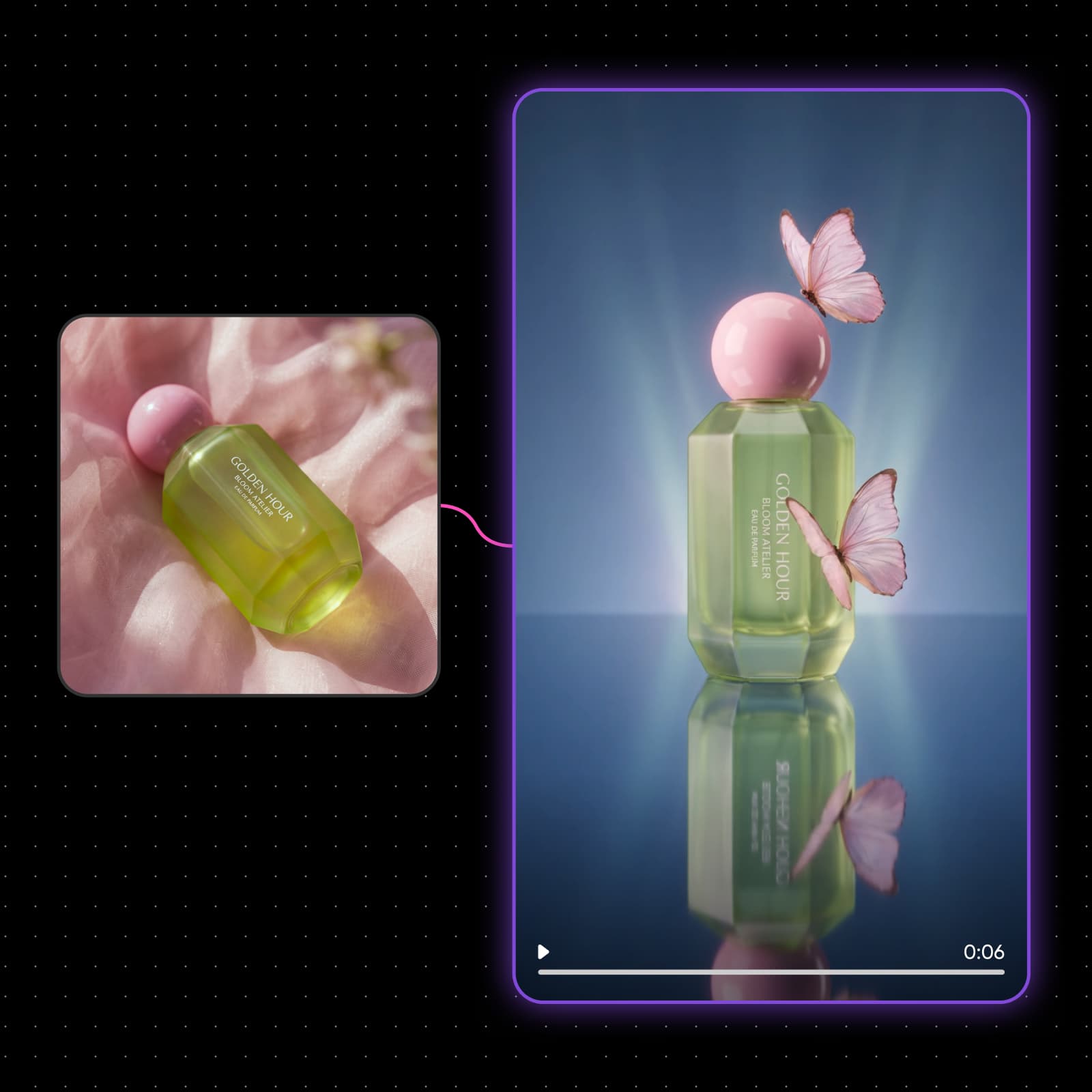 Perfume bottle photo turned into a glowing product poster shot