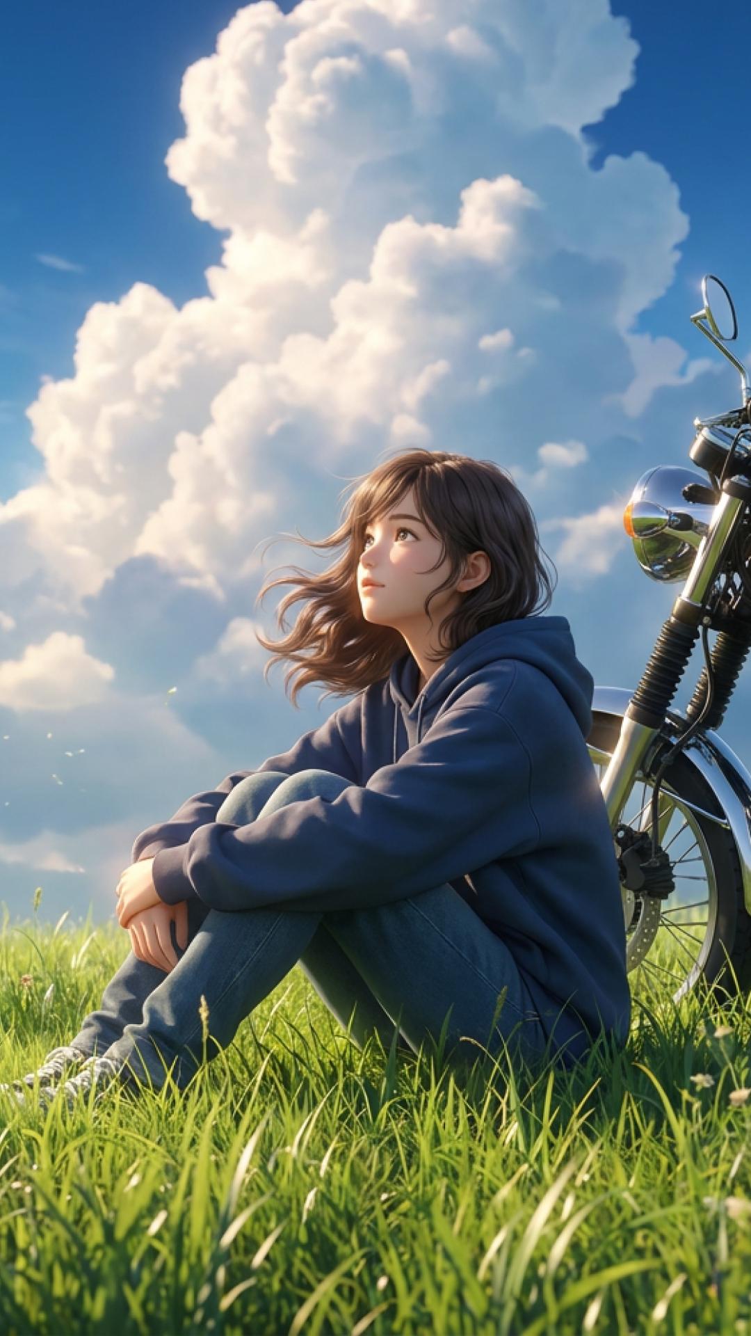 AI-generated artistic scene with girl and clouds