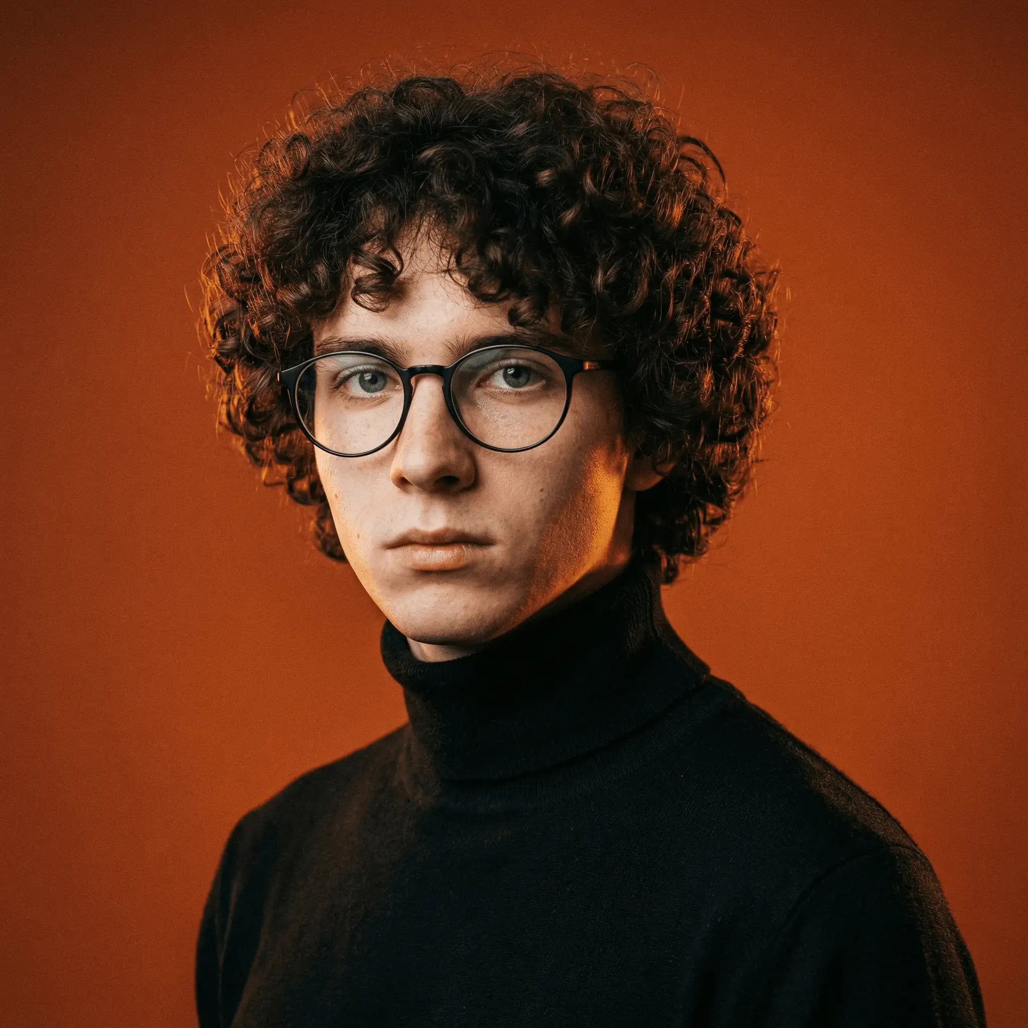 AI-generated founder portrait against a warm studio backdrop