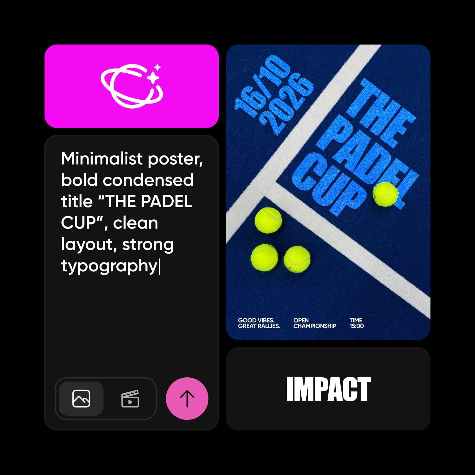 Prompt for a minimalist poster turned into a Padel Cup poster with bold type