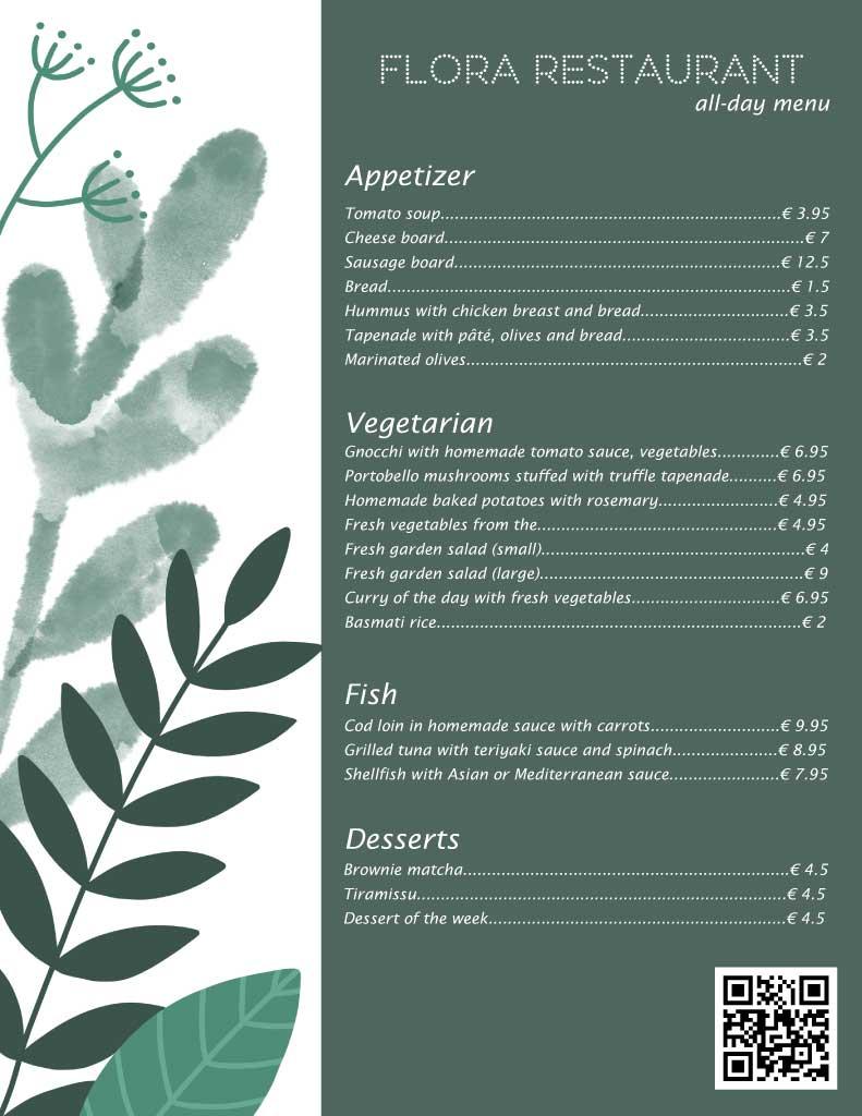 Green Toned Flora Restaurant Menu Post