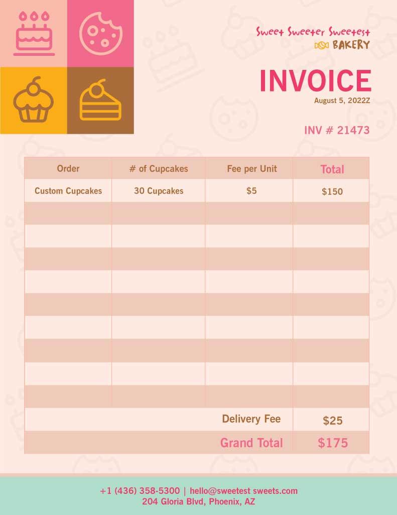 Charming Pink Bakery Invoice Template Design