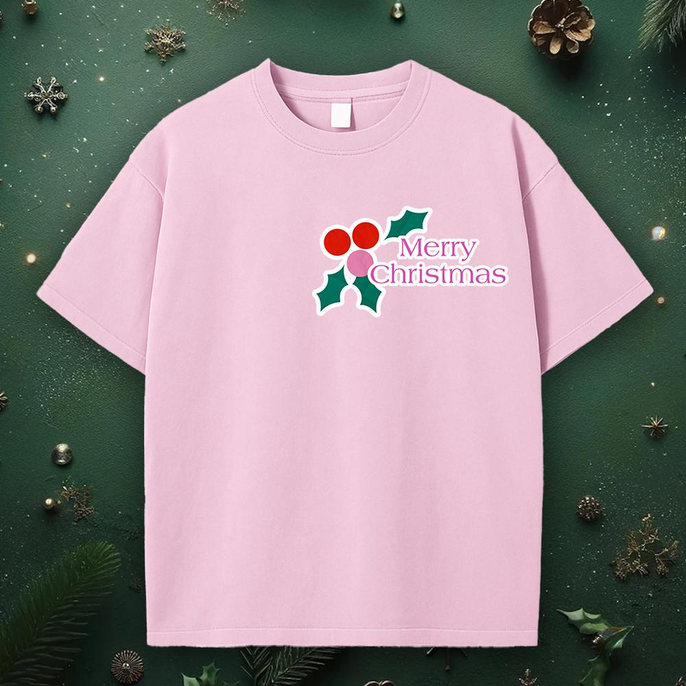 Charming Pink Christmas T-Shirt Design with Cheer