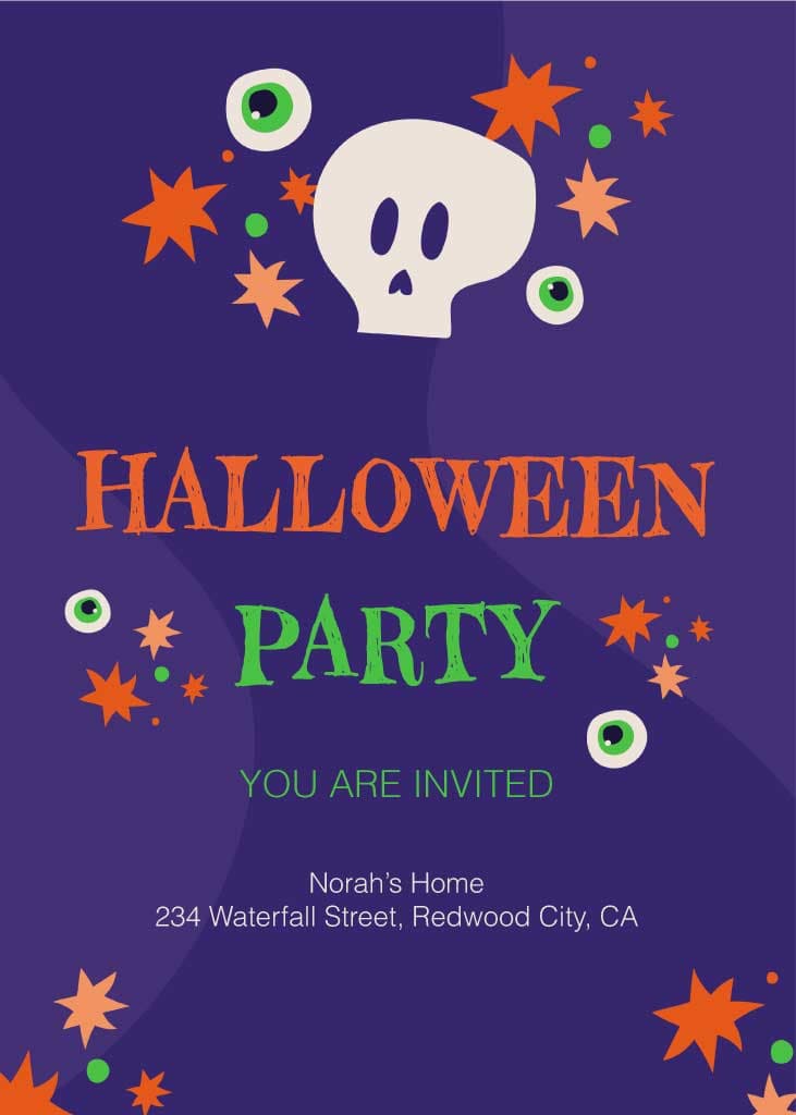 Spooky Halloween Party Invitation Poster in Purple