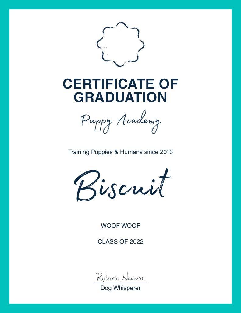 Elegant Blue and White Puppy Graduation Certificate
