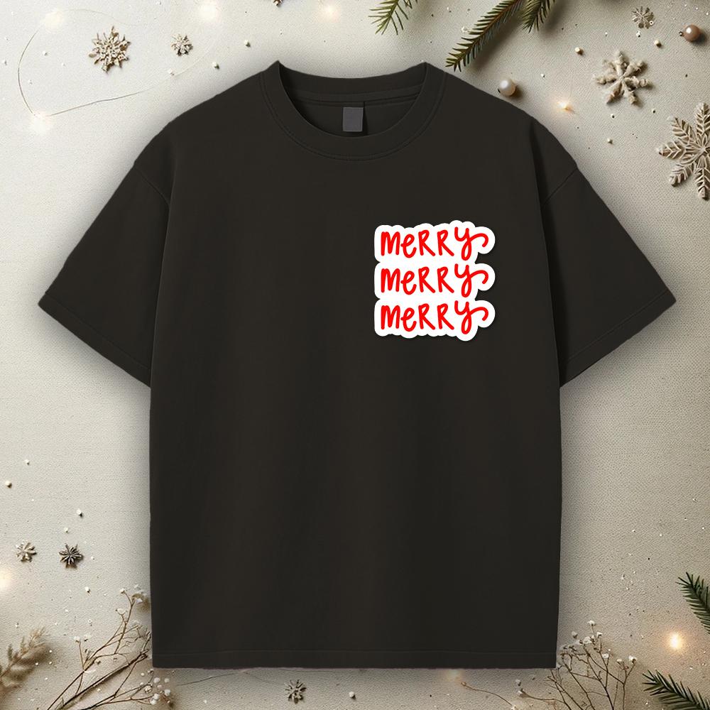 Cheerful Black T-Shirt Design with Merry Text