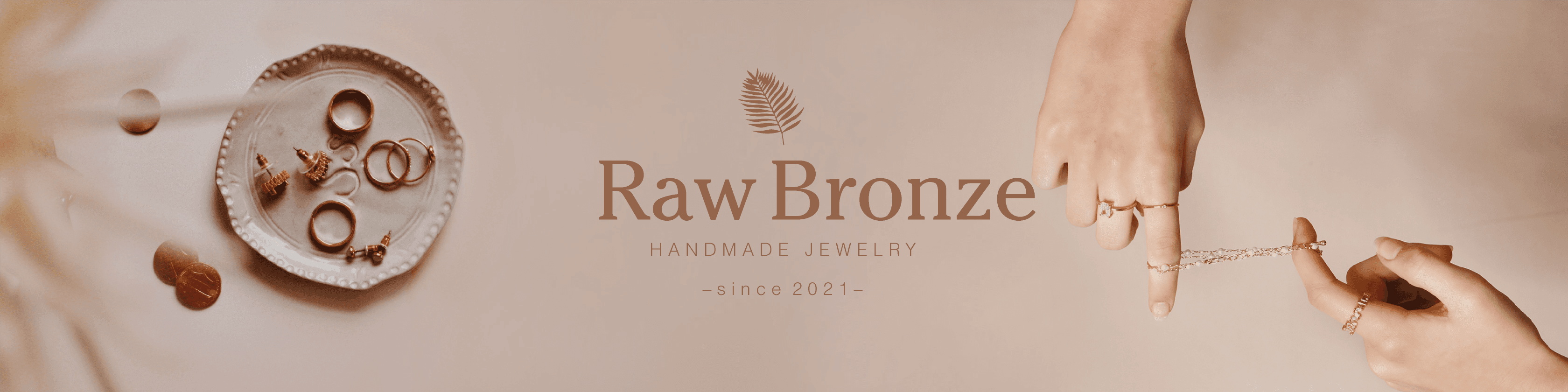 Elegant Handmade Jewelry Ad in Cream and Bronze