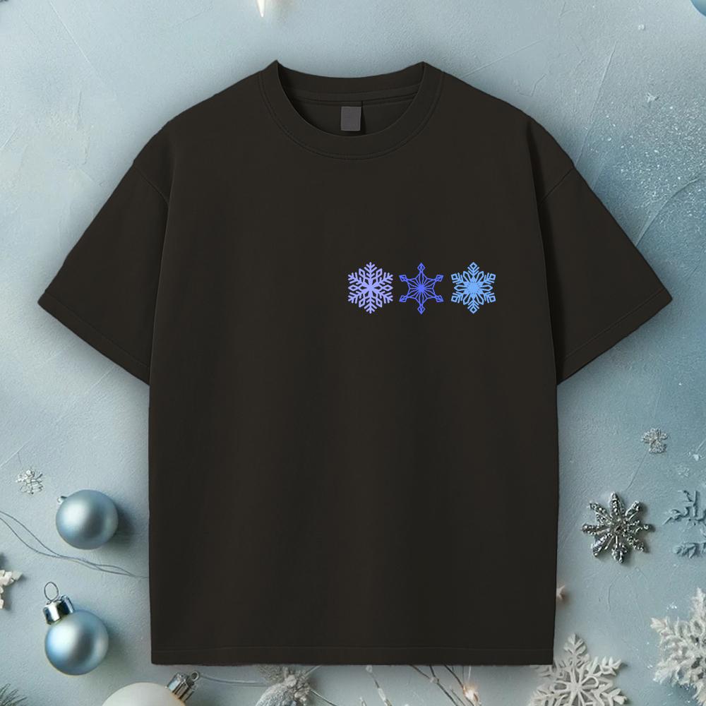 Stylish Black T-shirt Design with Blue Snowflakes