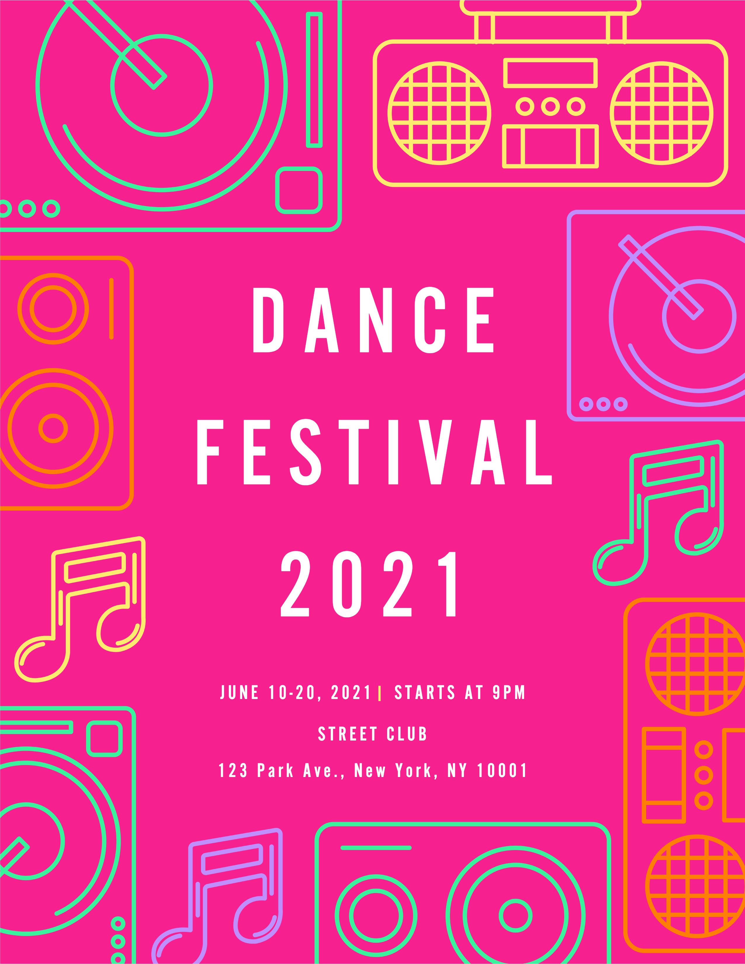 Vibrant Pink Dance Festival Event Poster