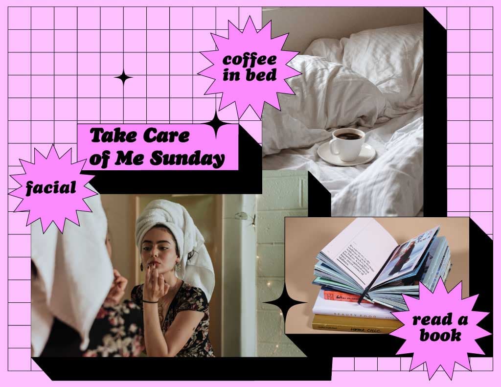 Relaxing Self-Care Sunday Poster with Pink Highlights