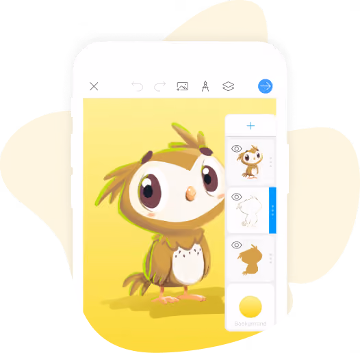 editing process of image of an owl on a yellow background