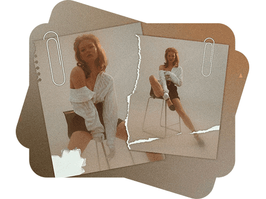 paper effect on pictures of a young woman posing with a chair