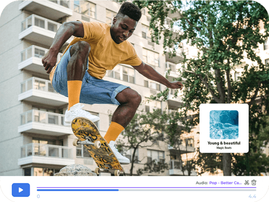 pozastavené video s hudbou od skateboardisty