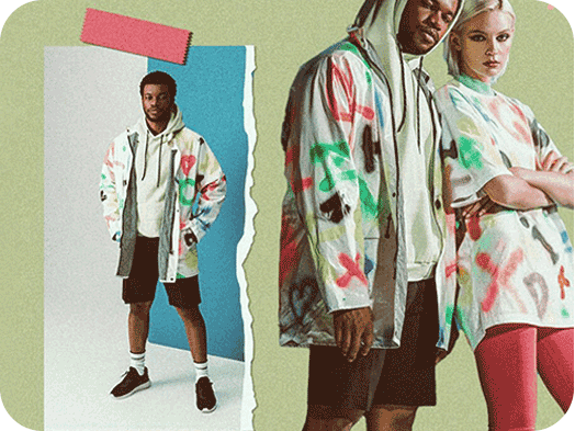paper effect on a photo of models and clothes products