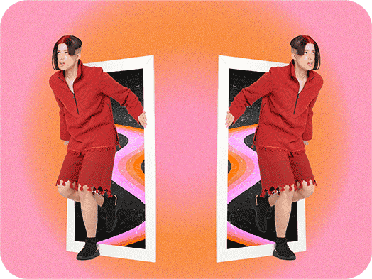 mirror effect on a picture of a man with a red outfit