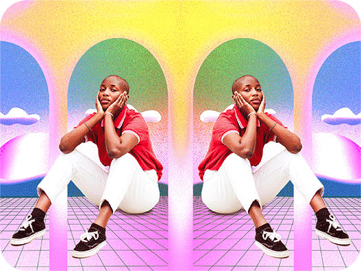 double mirror effect picture of a girl with digital background