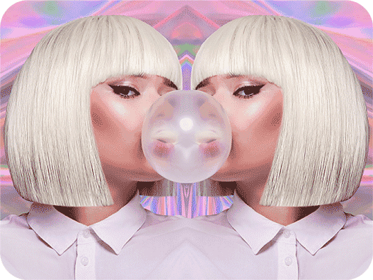 mirror effect on a photo of a girl making a gum balloon