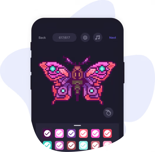 editing process of a pink butterfly on a black background via pixelart