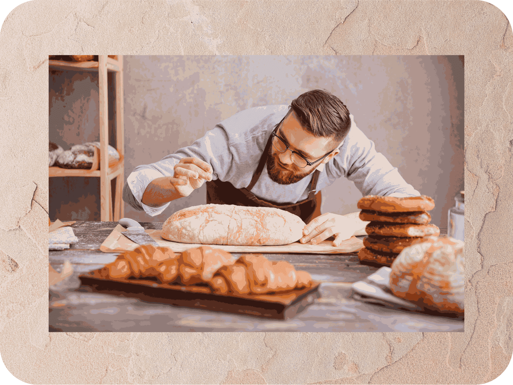 مغازه نان و شیرینی - مرد در حال اضافه کردن مواد نهایی به روی نان