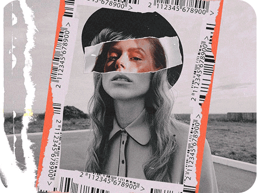 black and white paper effect on a photo of a woman with a hat