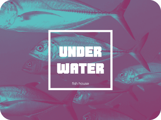 under water text on the background of fish with duotone effect