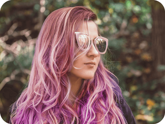colorful hair girl with glasses