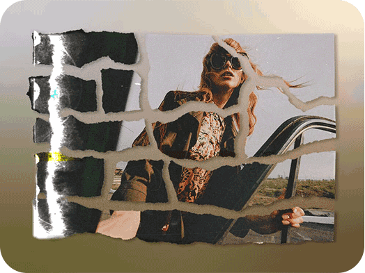 torn paper effect on an image of a blonde woman