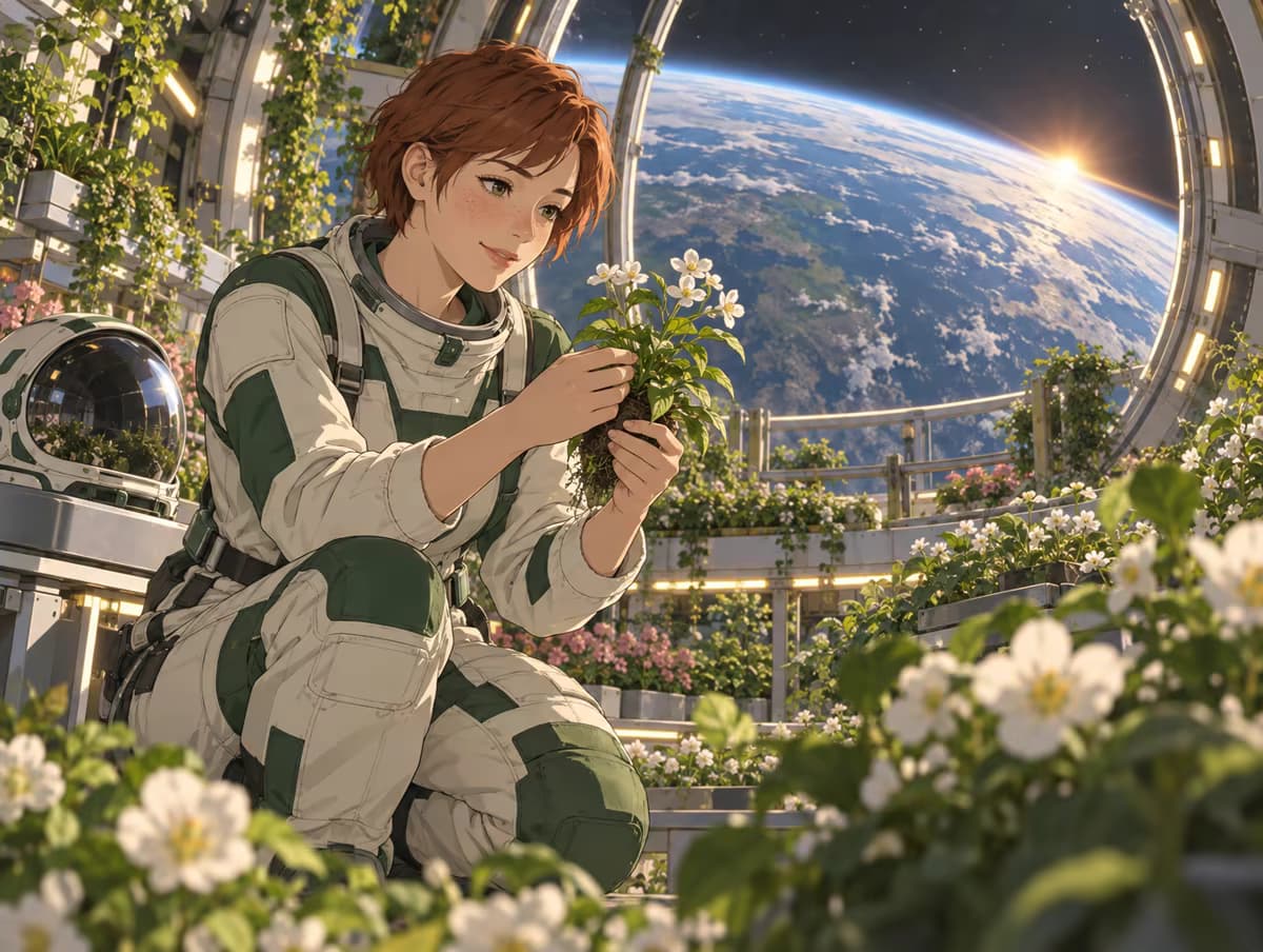 Originalna anime astronautkinja neguje cveće u orbitalnom stakleniku