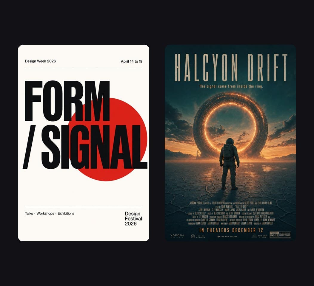 Tipografski poster i filmski poster s jasno ispisanim tekstom