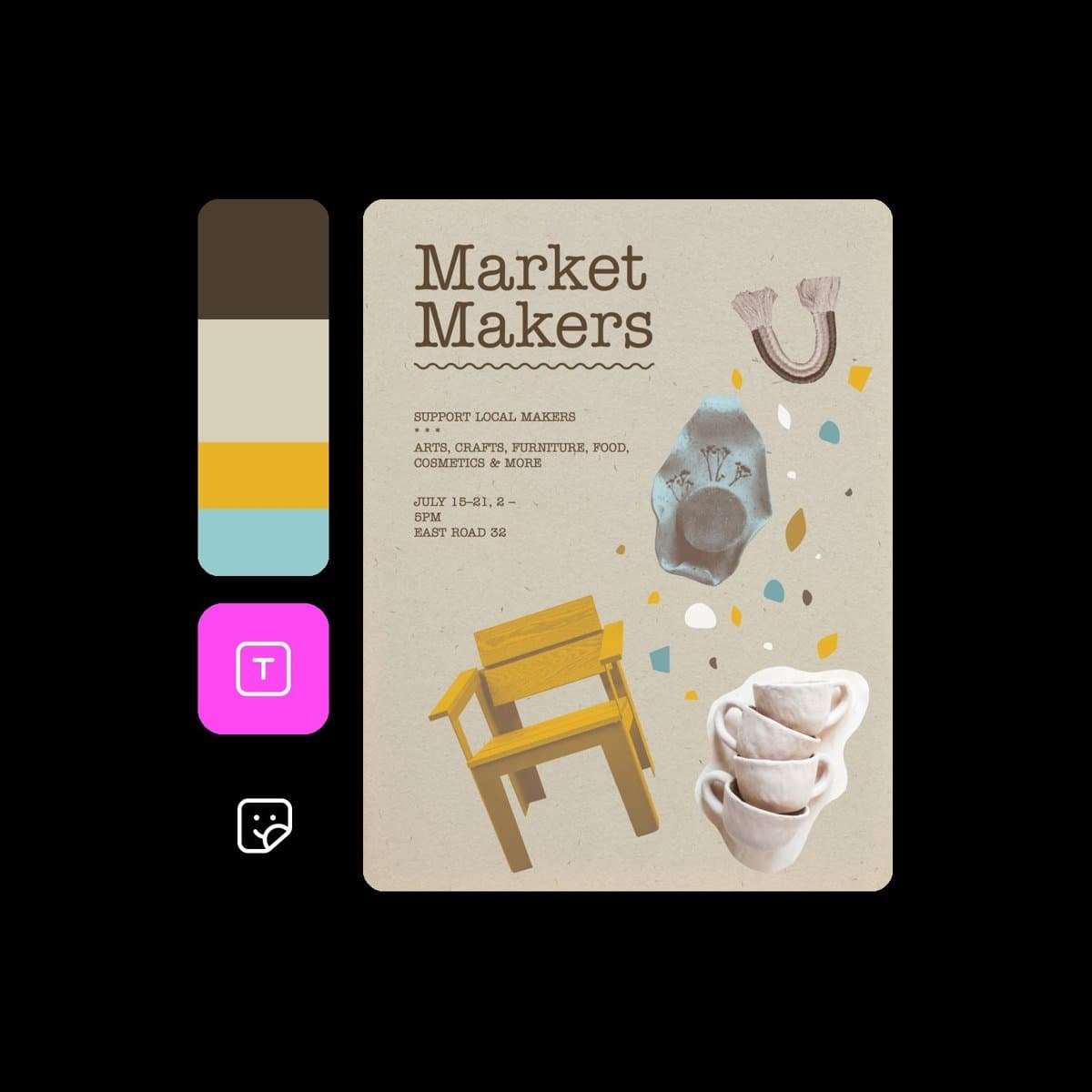 Flajer Market Makers napravljen pomoću logotipa i palete boja brenda