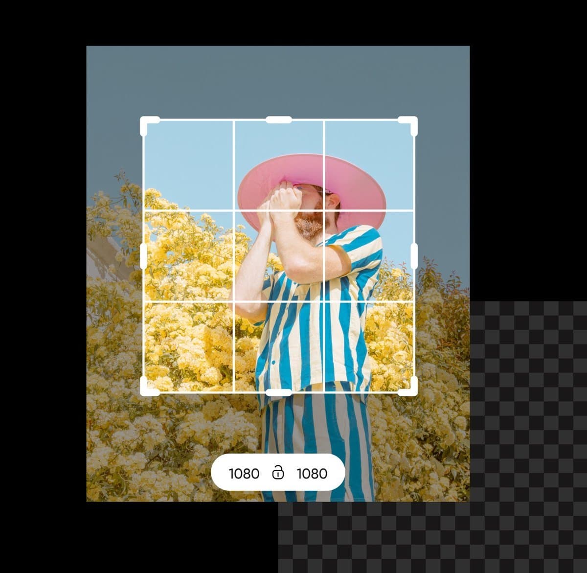 Dizajn se izrezuje na dimenzije 1080 x 1080 u Picsart Flow