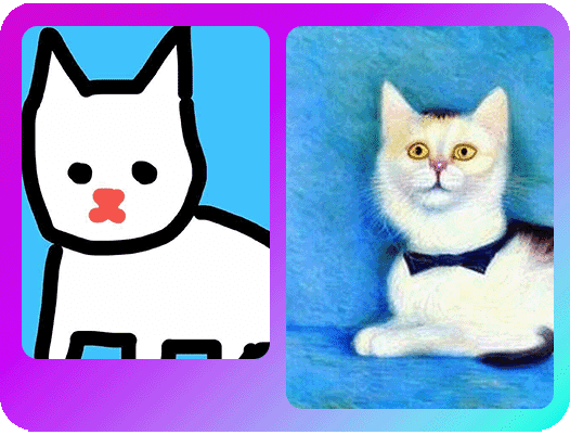 sketch of a cat transformed into digital artwork