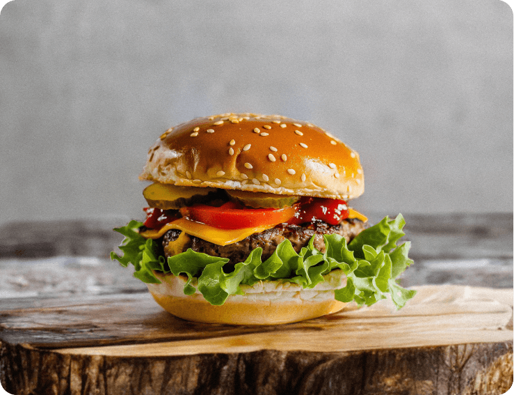burger on a wood