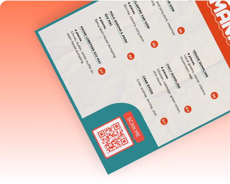 menu 1 with a qr code created by picsart qr code generator