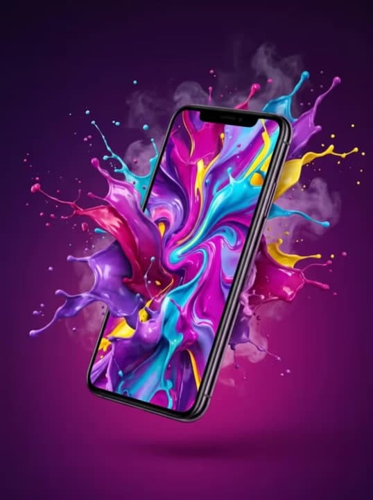 Phone with paint splashes bursting out