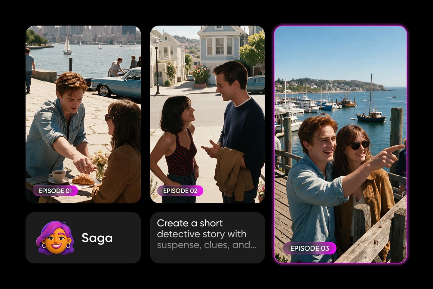 Saga, the Picsart showrunner agent, building a short detective story across three episodes