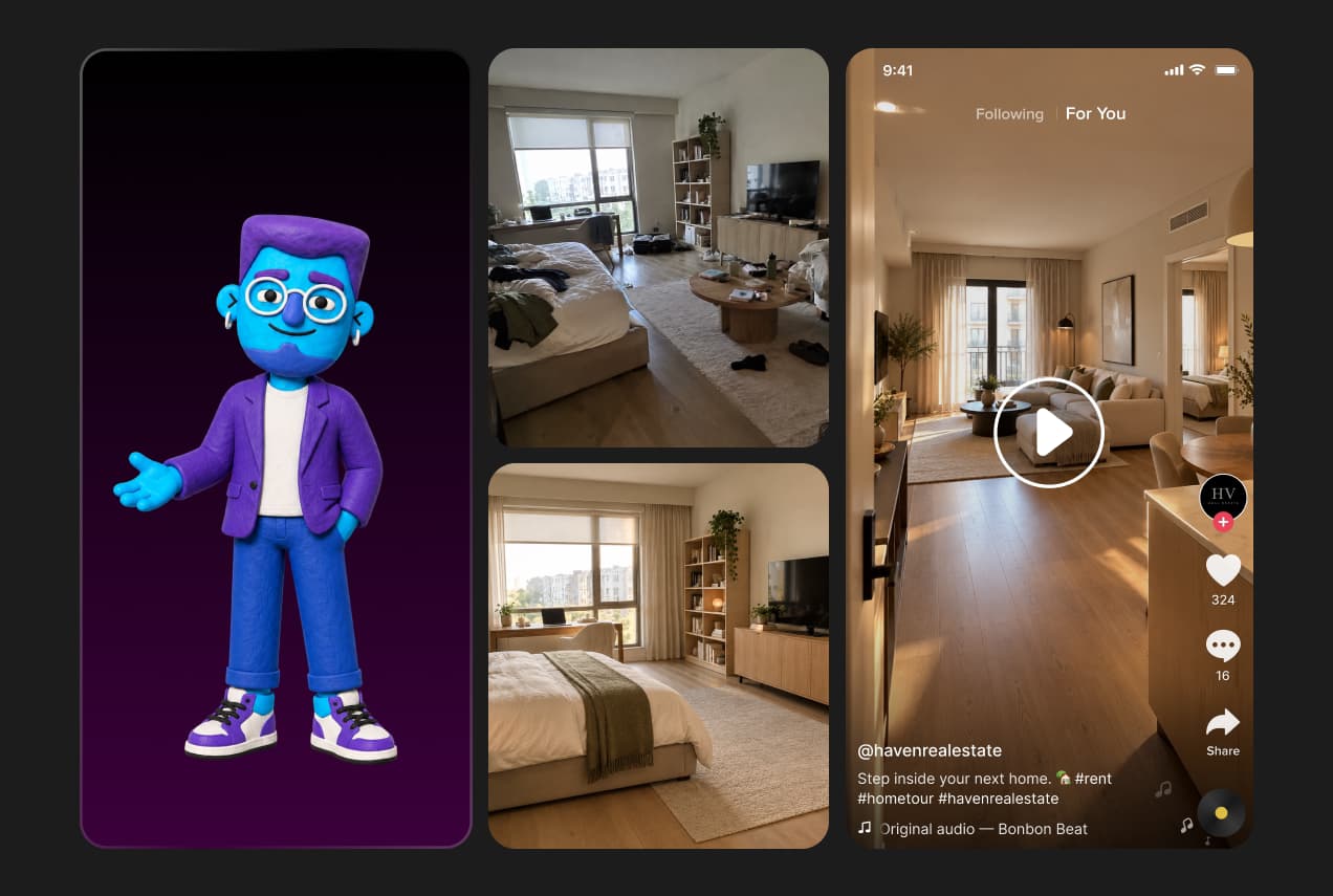 Riley turning room photos into a vertical listing walkthrough