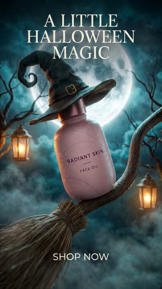 Halloween-Videobeispiel: Hautpflege-Promo mit Hexe.