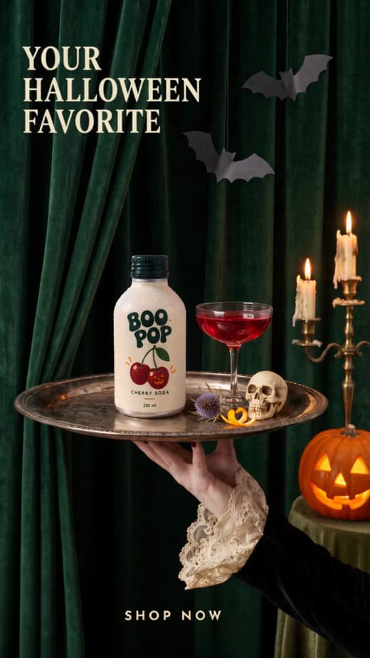 Halloween-Videobeispiel: Getränke-Promo mit Monsterhand.