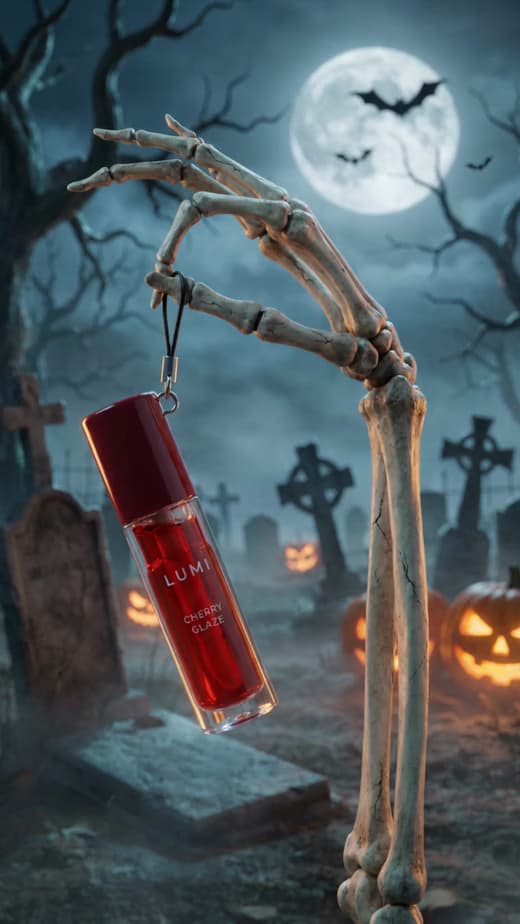 Halloween-Videobeispiel: Beauty-Enthüllung mit Skelett.
