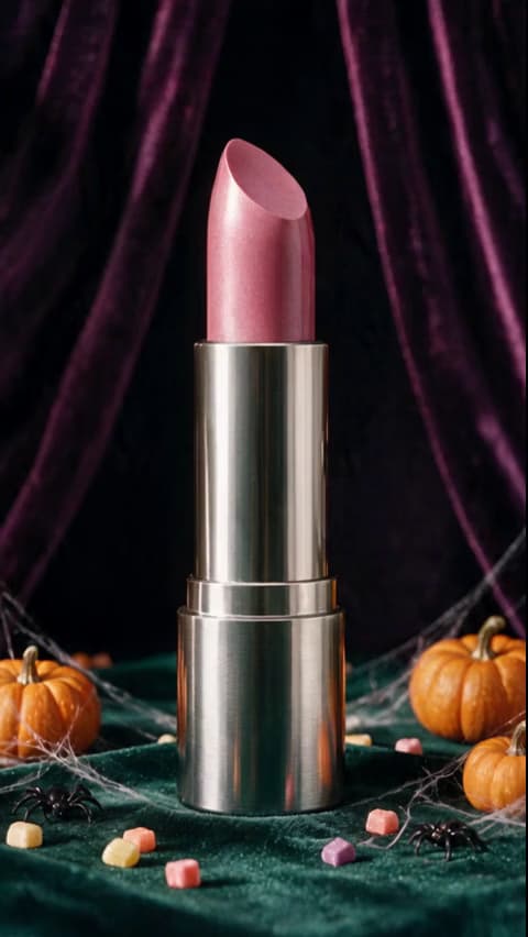 Halloween-Videobeispiel: Lippenstift in einer Skelett-Hand.