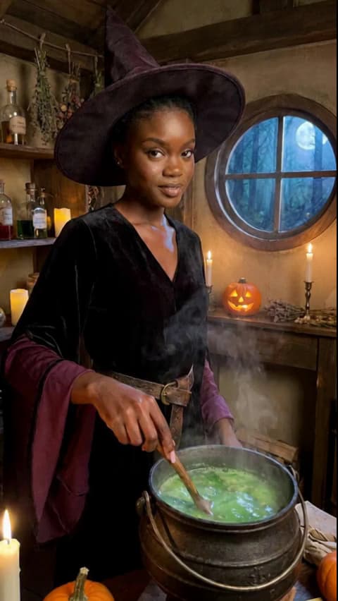 Halloween-Videobeispiel: Hexe am Kessel.