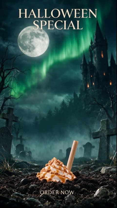Halloween-Videobeispiel: Kaffee-Promo im Wald.
