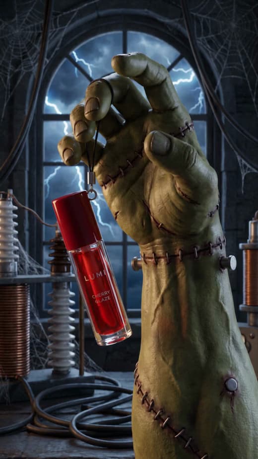 Halloween-Videobeispiel: Beauty-Enthüllung mit Monsterhand.