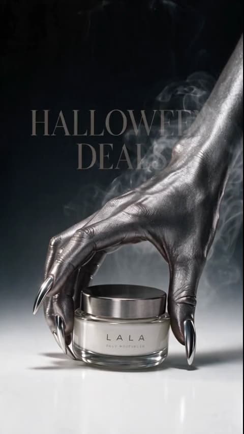 Halloween-Videobeispiel: Hautpflege-Enthüllung mit Krallenhand.