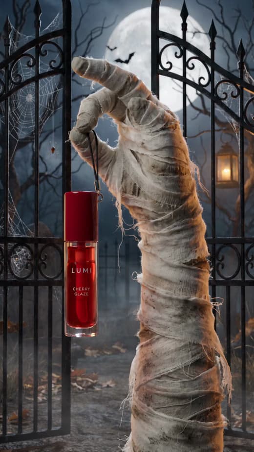 Halloween-Videobeispiel: Beauty-Enthüllung mit Mumienhand.